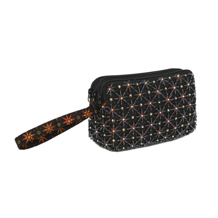 Handcrafted Beaded Batik Coin Pouch, zip pouch — detail 5