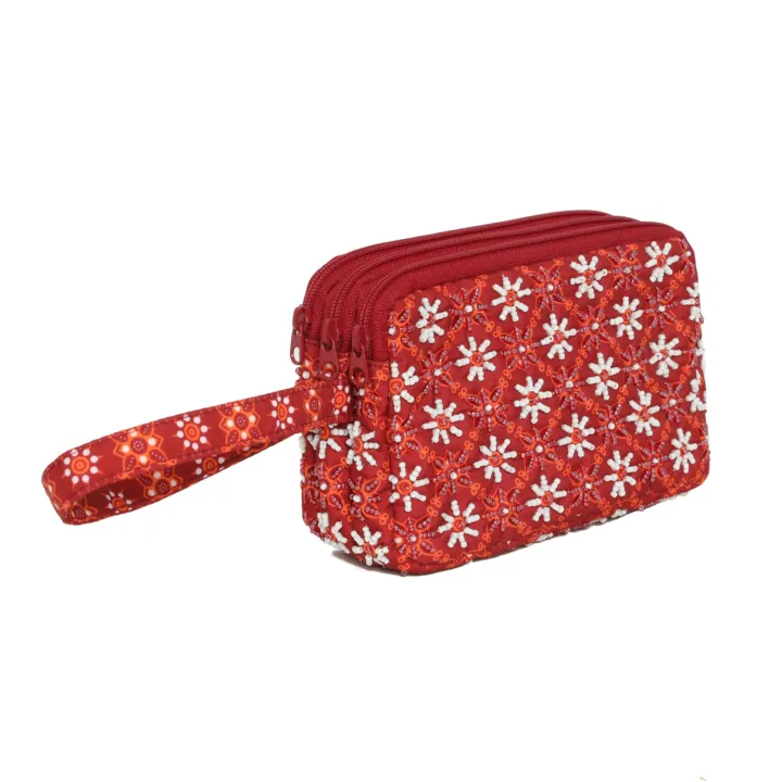 Handcrafted Beaded Batik Coin Pouch, zip pouch — detail 6