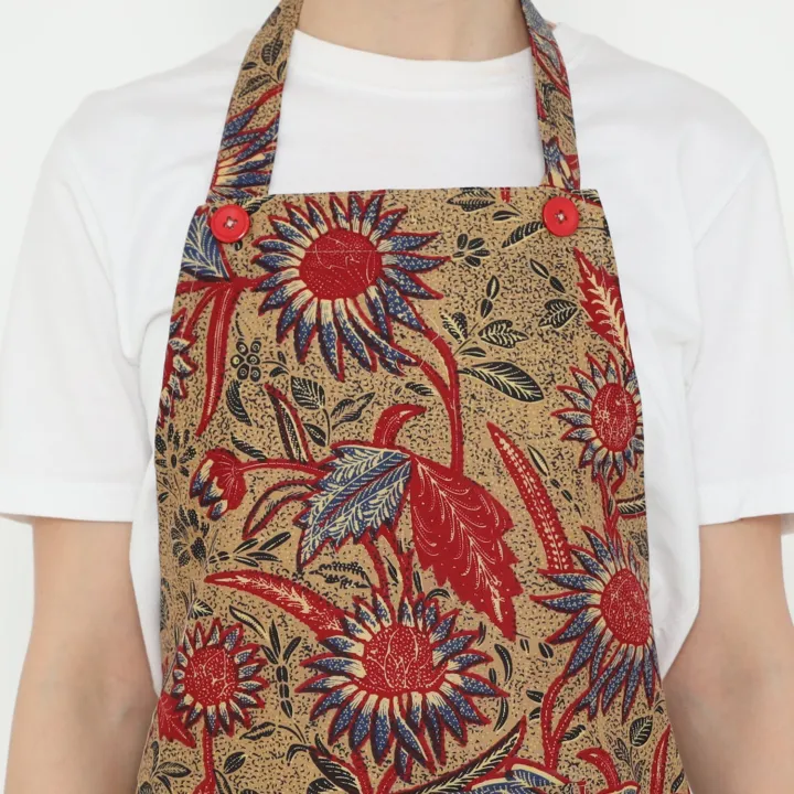 Batik Bloom Apron, handcrafted batik kitchen apron — detail 2