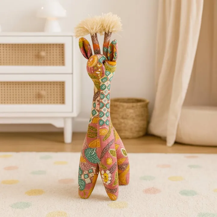 Batik Blossom Giraffe, pink batik plush giraffe — detail 2