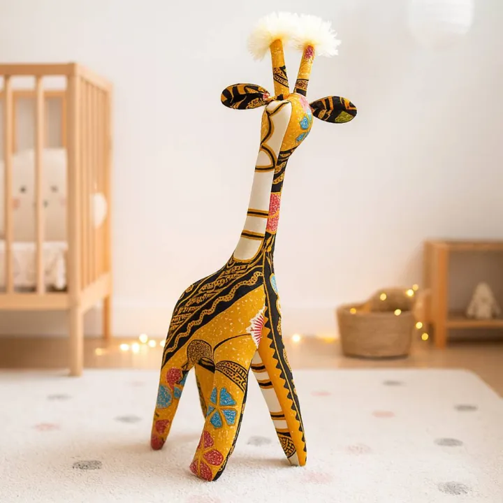 Batik Sunrise Giraffe, orange batik plush giraffe — detail 2
