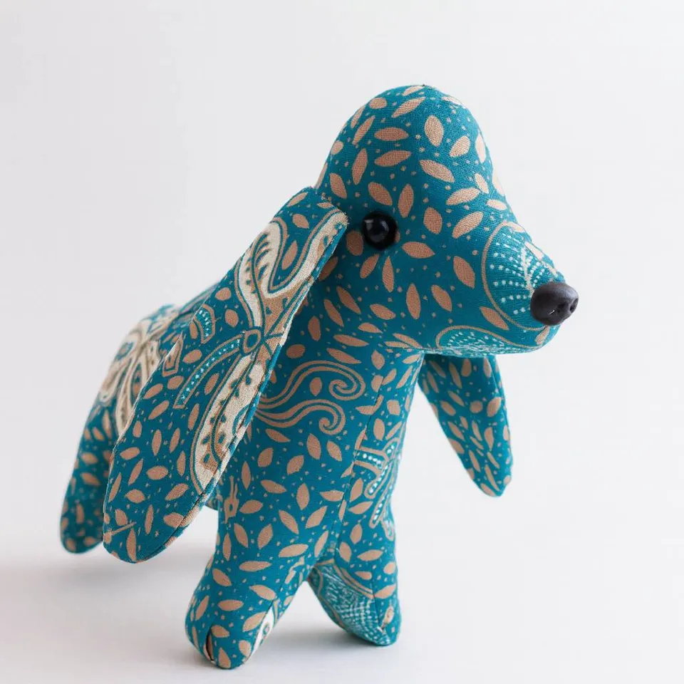 Batik Ocean Puppy, blue batik plush dog