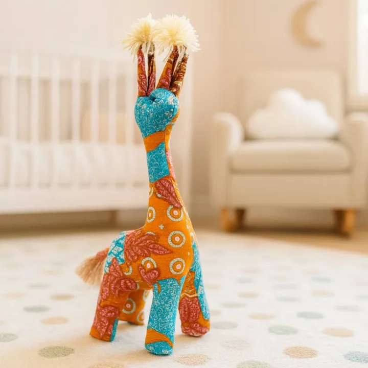 Batik Radiance Giraffe, yellow batik plush giraffe — detail 2