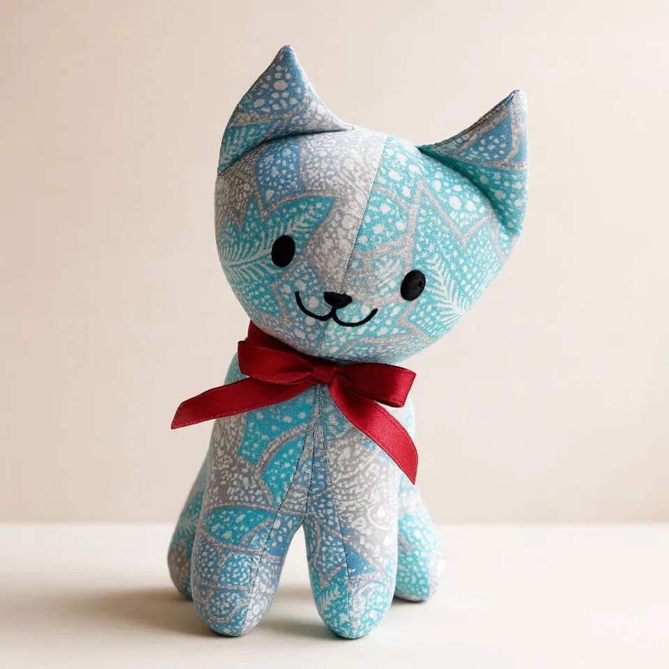 Batik Sky Kitty, handmade batik plush cat