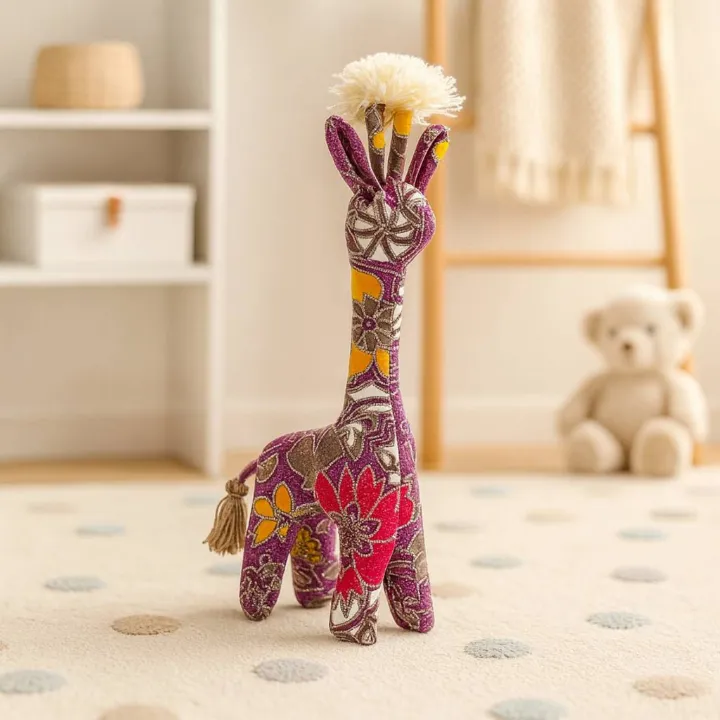 Batik Violet Giraffe, handmade batik plush giraffe — detail 2