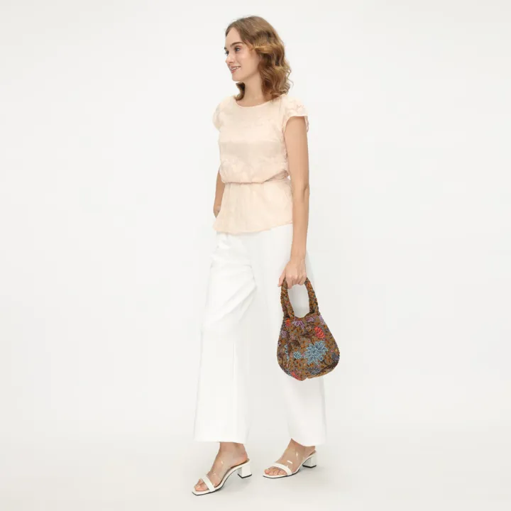 Beaded Blossom, batik handbag with braided handles — detail 5