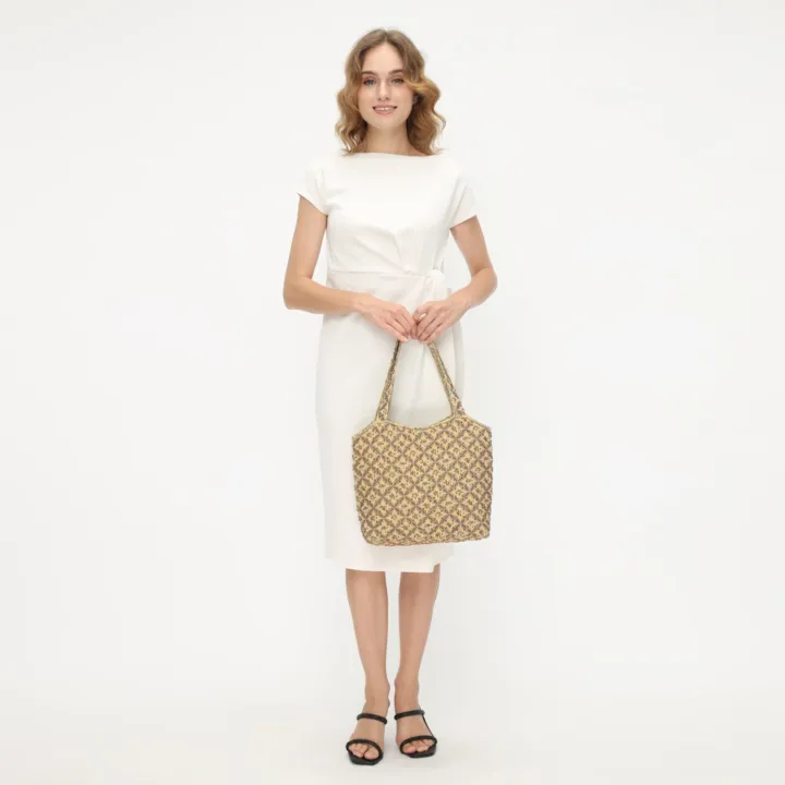 Golden Vine Tote, beaded batik shoulder bag — detail 4