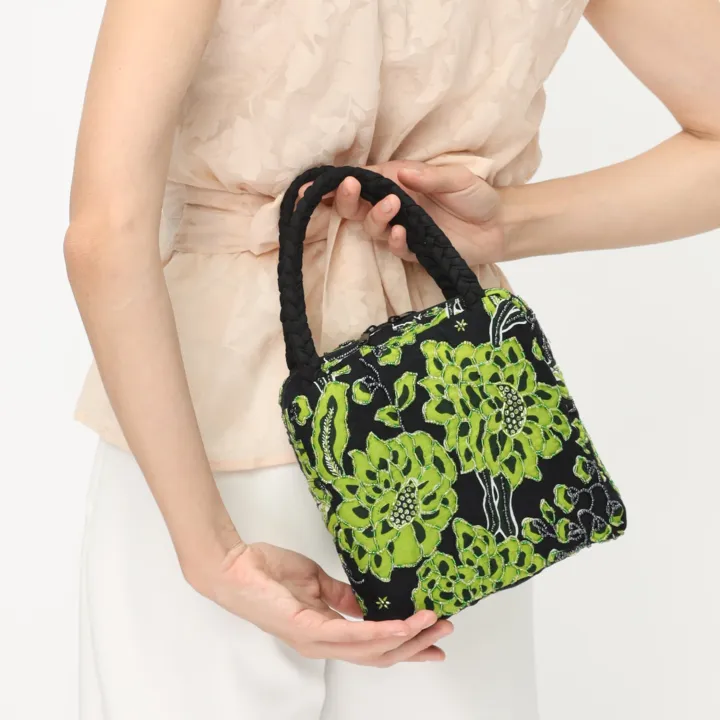 Jade Garden Beaded, green floral batik handbag — detail 3