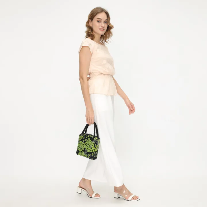 Jade Garden Beaded, green floral batik handbag — detail 4
